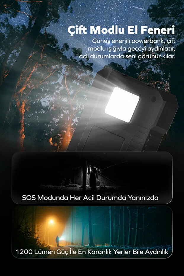 Güneş Enerjili 20000 Mah Powerbank solar 4 Panel Su Geçirmez Hızlı PD 20W Hızlı Şarj